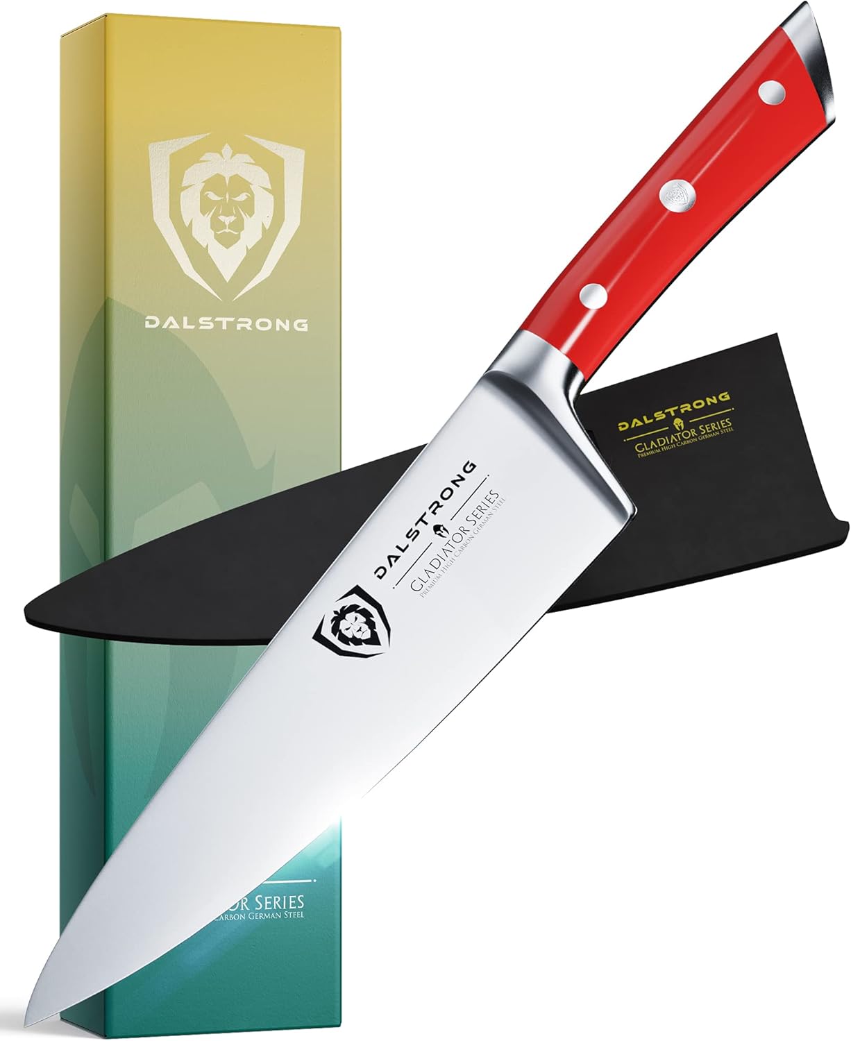 DALSTRONG Chef Knife - 8 inch - Gladiator Series - Forged ThyssenKrupp High Carbon German Steel - Razor Sharp Kitchen Knife - Full Tang - Blue ABS Handle - Sheath Included - NSF Certified