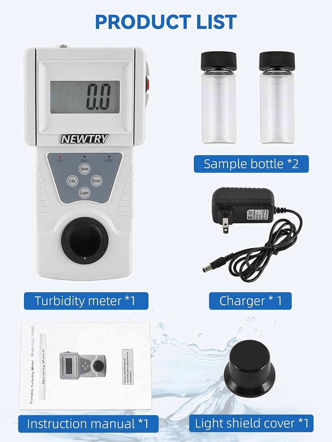 NEWTRY Lab Turbidity Meter Portable Digital Water Turbidimeter Handheld Turbidimetro Turbidity Cube 0~200 NTU, ISO7027 Compliant, 90°Scattered Light Accuracy 0.1 with Backlight