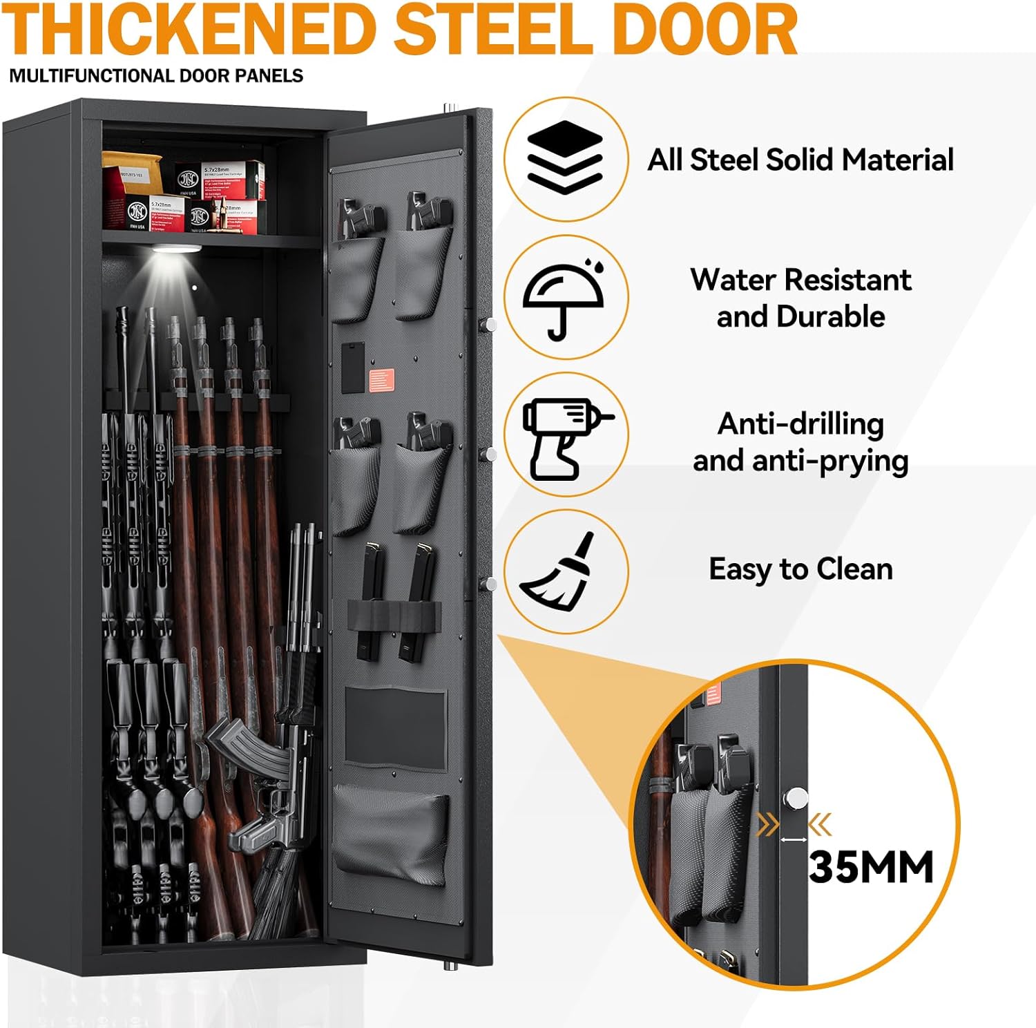 KAER 10-14 Gun Safe,Gun Safe for Home Rifle and Pistols,Gun Cabinet for Rifle and Shotgun,Gun Safe for Shotguns with Digital Keypad,Pistol Pockets,Removable Shelf