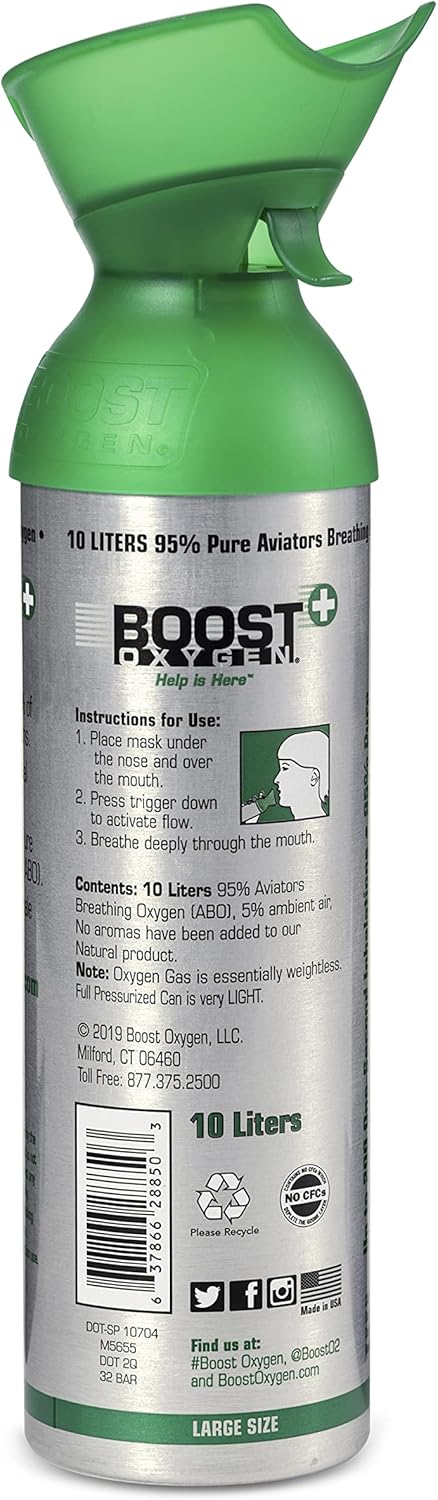 Boost Oxygen Large Natural 10 Liter Canister | Respiratory Support for Aerobic Recovery, Altitude, Performance and Health (7 Pack)