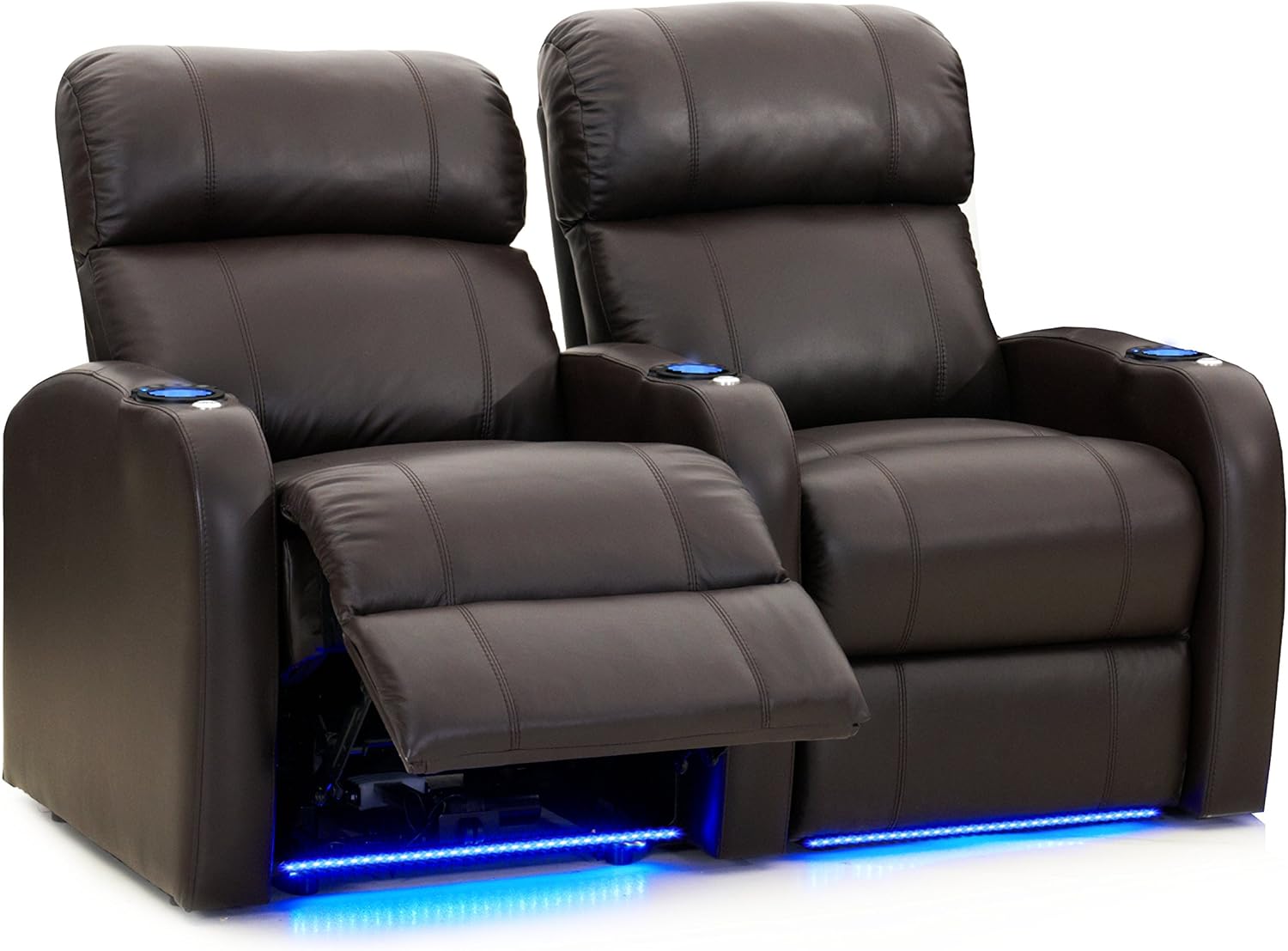 Octane Seating Diesel XS950 Theater Chairs for Home Brown Top-Grain Leather - Power Recline - Accessory Dock - Space Saver - Memory Foam - Straight Row of 2 Seats