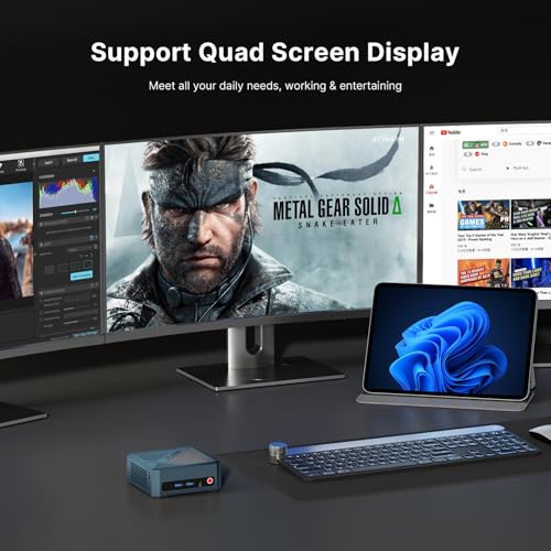 E2 Mini PC, Desktop Computers Ryzen 5 3550H, 16GB RAM 512GB NVMe SSD, Triple Display PC, USB-C & Dual HDMI Ports, Gigabit Ethernet, for Office, Business, School Work