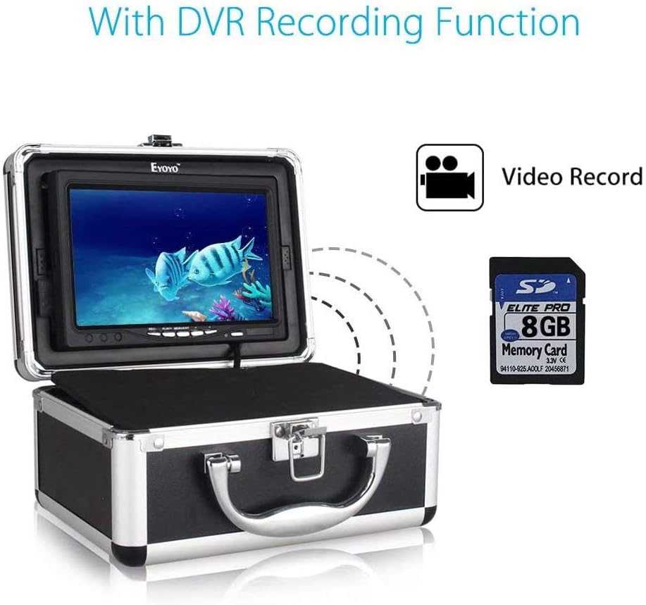 Eyoyo Fishing Camera Video Fish Finder 7 inch LCD Monitor 1000TVL Camera 12pcs IR Lights DVR+8GB with 30m Cable for Ice Lake Boat Fishing