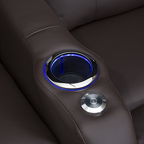 Seatcraft Sienna Home Theater Seating, Living Room, Bonded Leather, Power Recline, Space-Saver Armrests - Tray Tables - Ambient Base Lighting and Lighted Cupholders (Row of 3, Black)