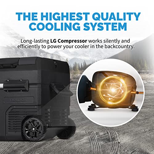 Newair Portable 80 Qt. Electric Car Camping Cooler with 4 Battery Protection Modes, Dual Zone Fridge and Freezer Storage, Retractable Handle, Outdoor Wheels and Rugged Construction