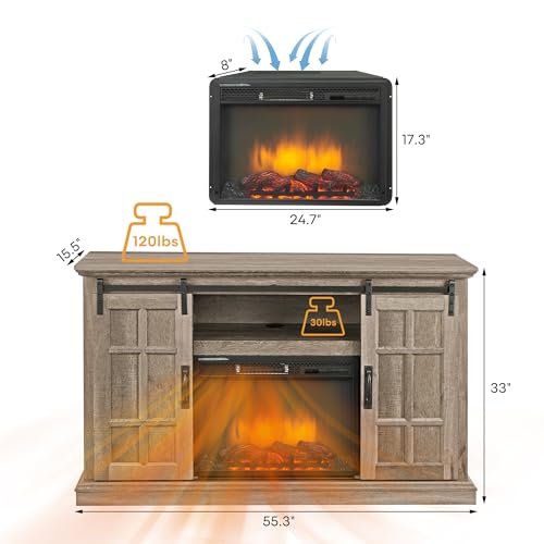 43 Inch Electric Fireplace with Mantel, Tall Fire Place Heater Freestanding with Remote Control Timer LED Flame for Living Room Bedroom, White