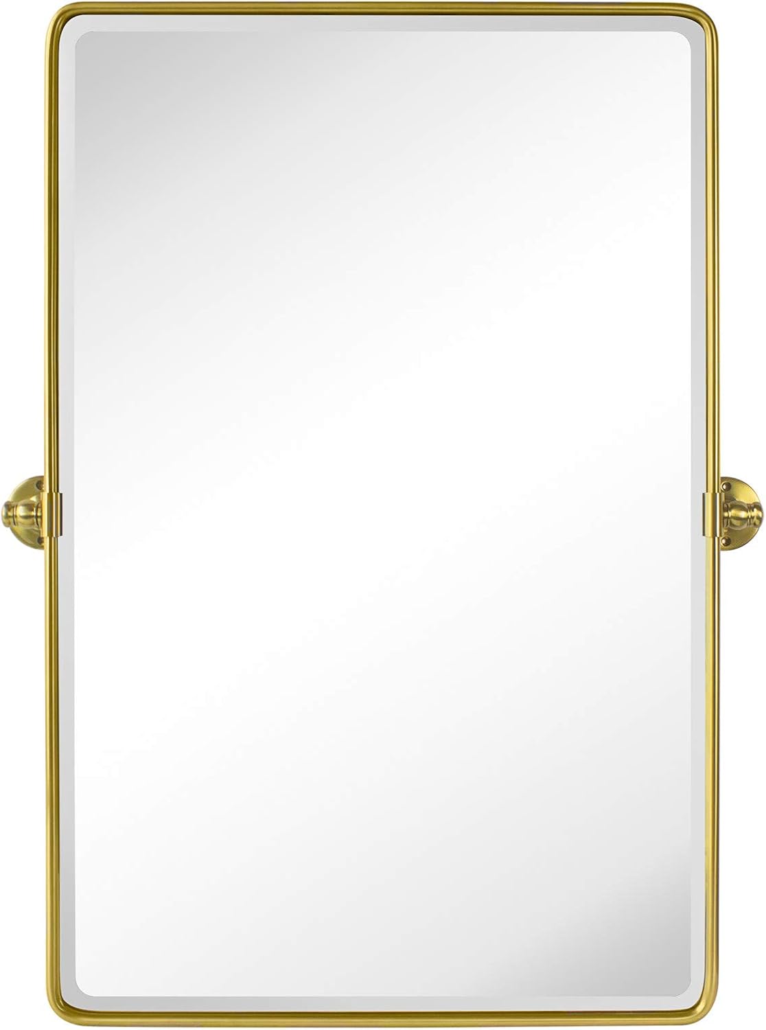 TEHOME 27 x 35'' Gold Pivot Mirror Brushed Champagne Gold Tilt Rectangle Bathroom Mirror Tilting Beveled Vanity Mirrors for Wall