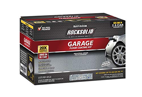 Rust-Oleum 293513 RockSolid Polycuramine Garage Floor Coating, 2.5 Car Kit, High Gloss Gray