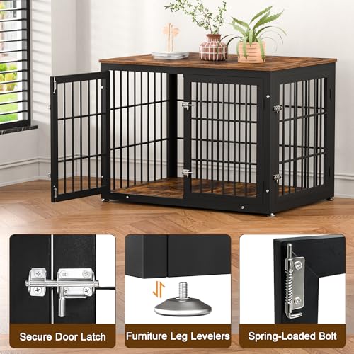 48 Inch Heavy Duty Dog Crate Furniture for Large Dogs, Decorative Pet House End Table, Extra Large Wooden Cage Kennel Furniture Indoor, Natural and White