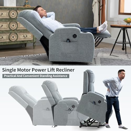STARSKY Power Lift Recliner Chair for Elderly with Heated and Massage, 8-Point Vibration Massage and Lumbar Heating, USB Charging Port, Cup Holders (Grey)