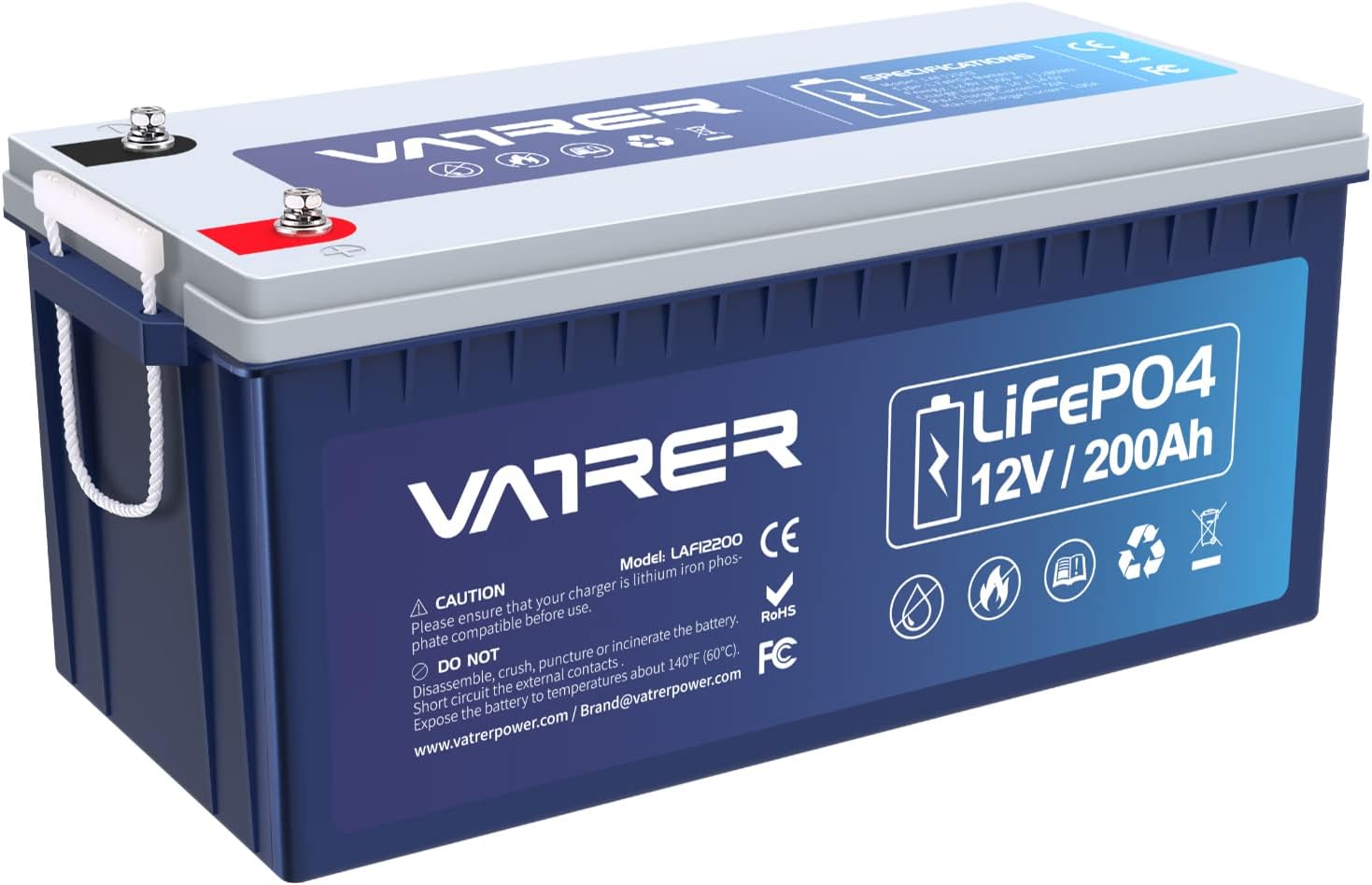 12V 200AH Lithium Iron LiFePO4 Deep Cycle Battery, Built-in 200A BMS, 2000+ Cycles Rechargeable Lithium Ion Battery, Perfect for RV/Camper, Solar, Marine, Overland/Van, and Off Grid Applications