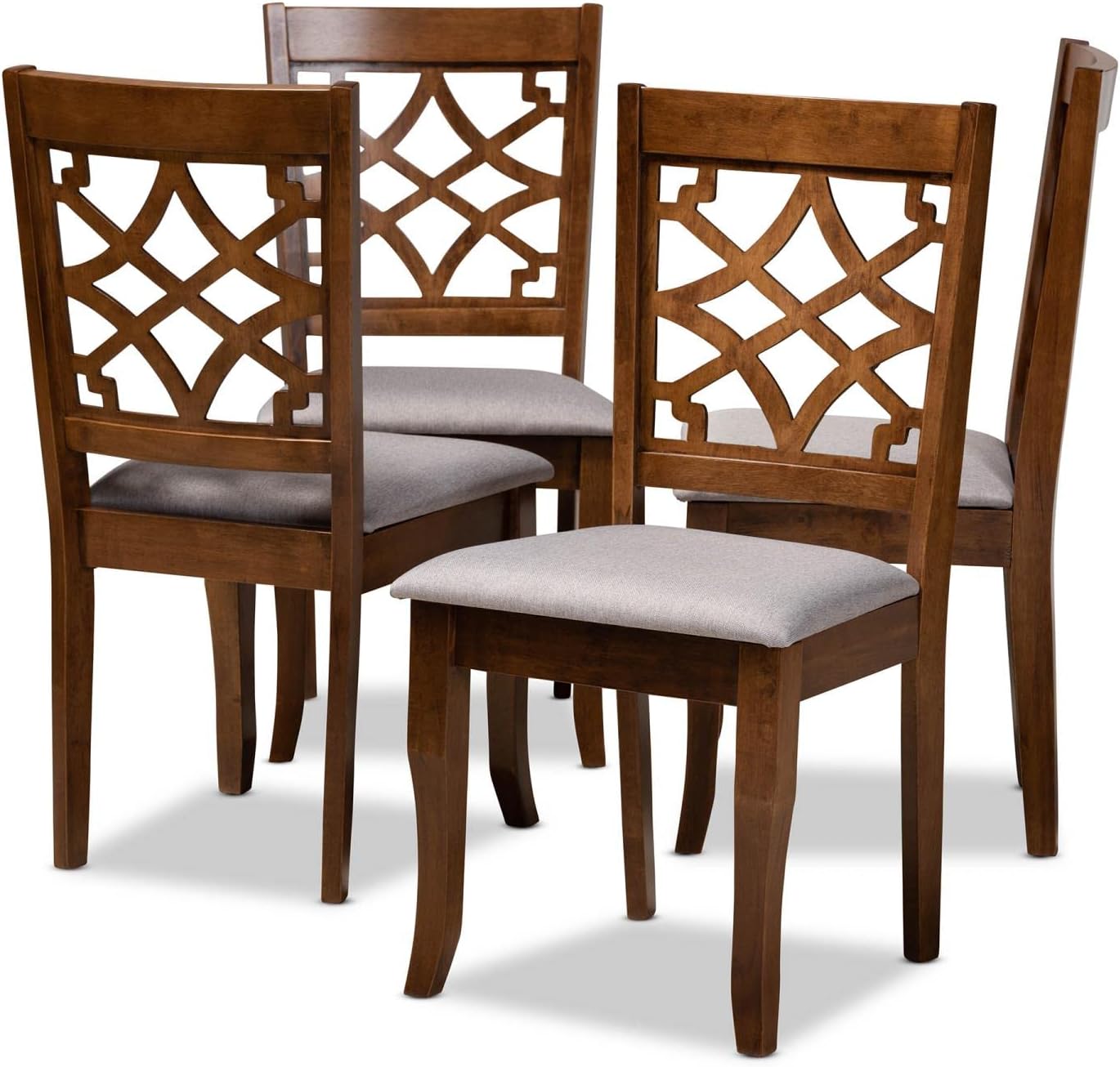 Baxton Studio Mael Modern and Contemporary Grey Fabric Upholstered Walnut Brown Finished Wood 4-Piece Dining Chair Set