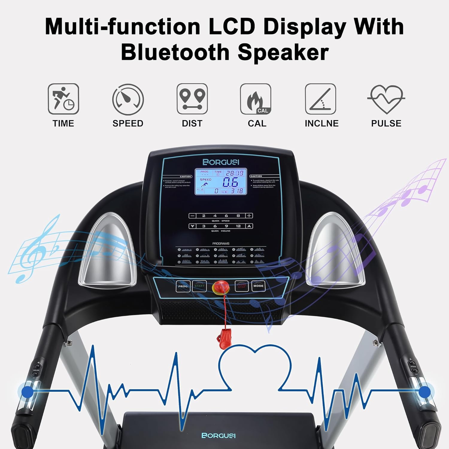 Treadmill with 15% Auto Incline and 350 LBS Capacity, 3.5 HP Folding Electric Treadmill Running Machine with Bluetooth Speaker for Home Use, 20" Wide Tread Belt, Max 10MPH Speed