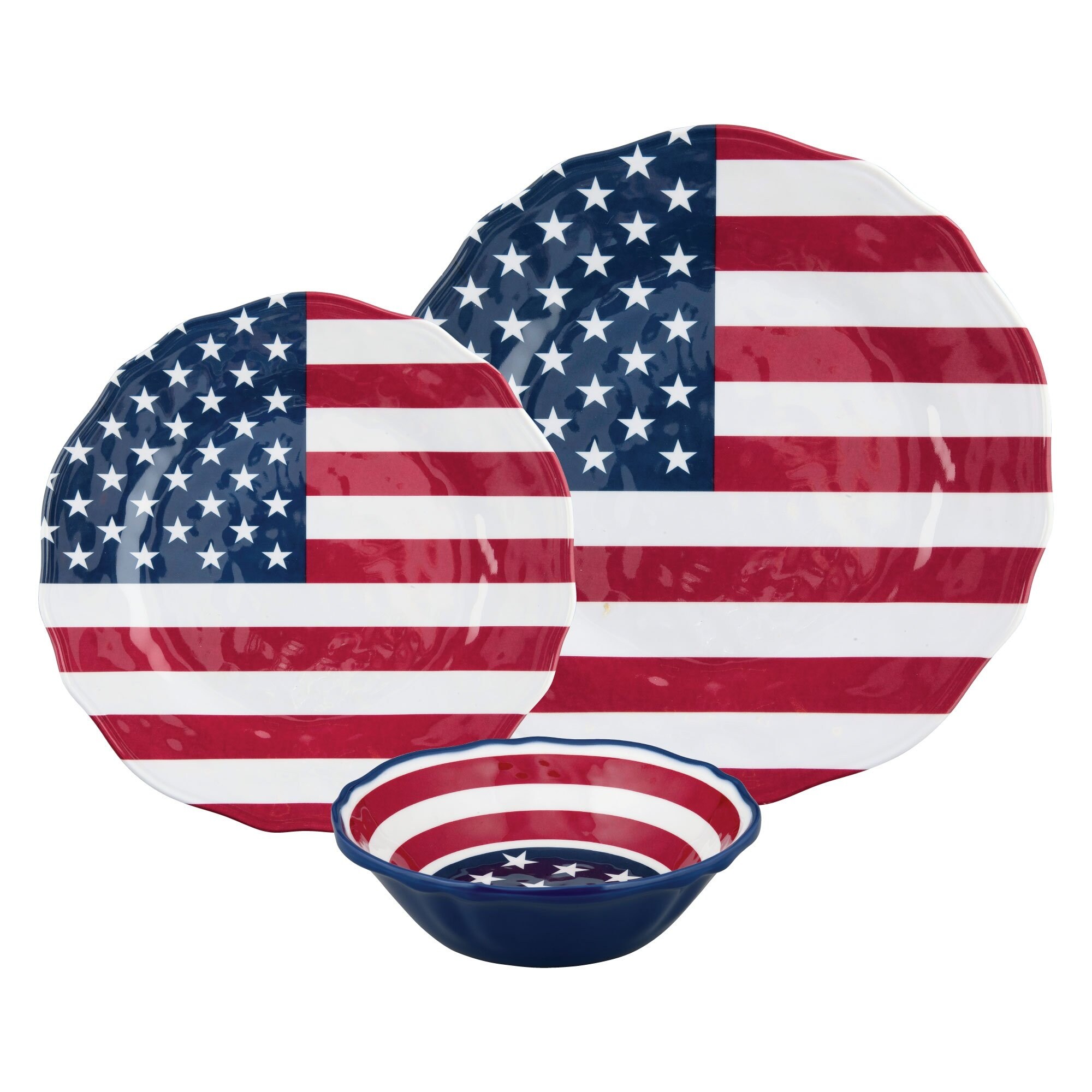 UPware 12-Piece American Flag Melamine Dinnerware Set