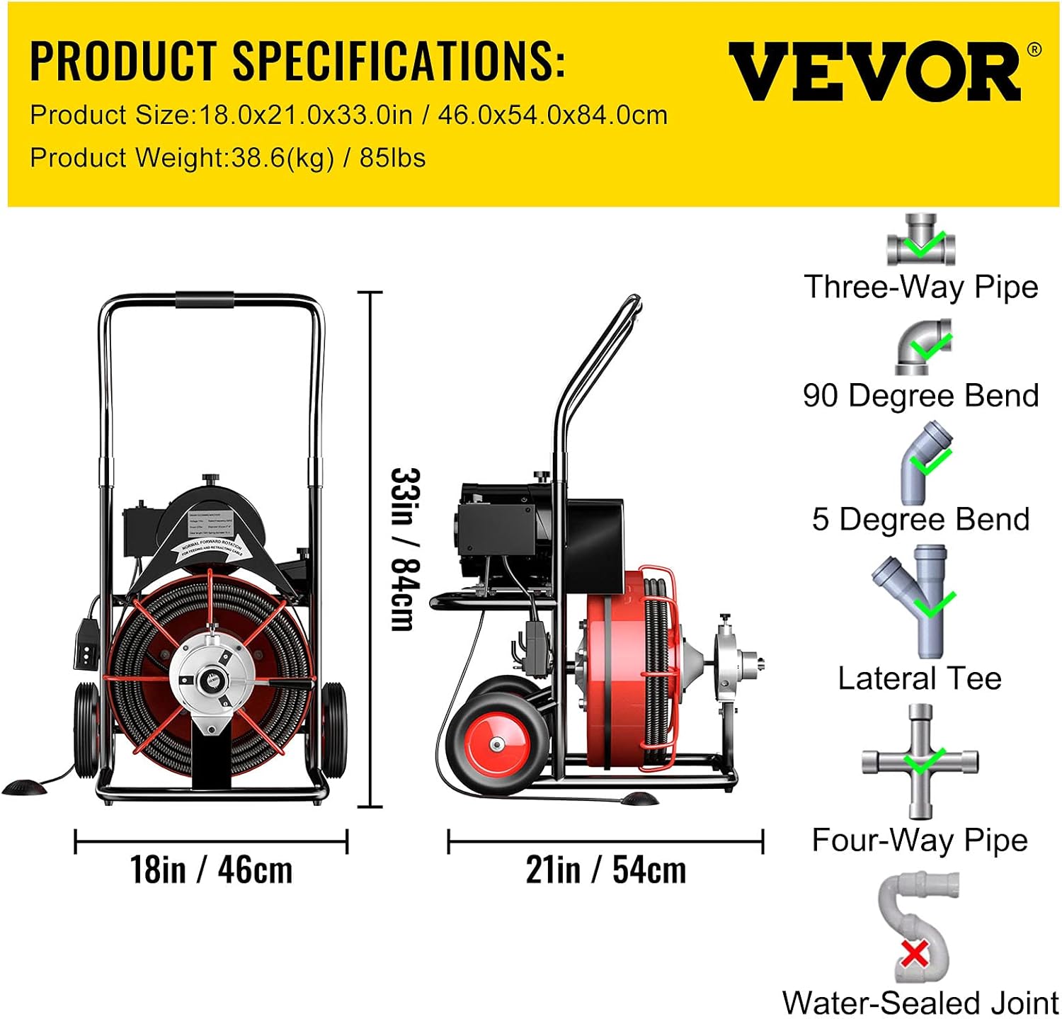 Mophorn 50 Ft x 1/2Inch Drain Cleaner Machine fit 1 Inch (25mm) to 4 Inch(100mm) Pipes 370W Open Drain Cleaning Machine Portable Electric Drain Auger with Cutters Glove Drain Auger Cleaner Sewer Snake