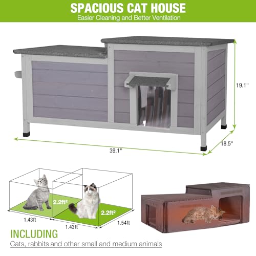 Outdoor Cat House Insulated Feral Kitty Shelter with Liner Weatherproof Cat Condo for Winter,Large Space