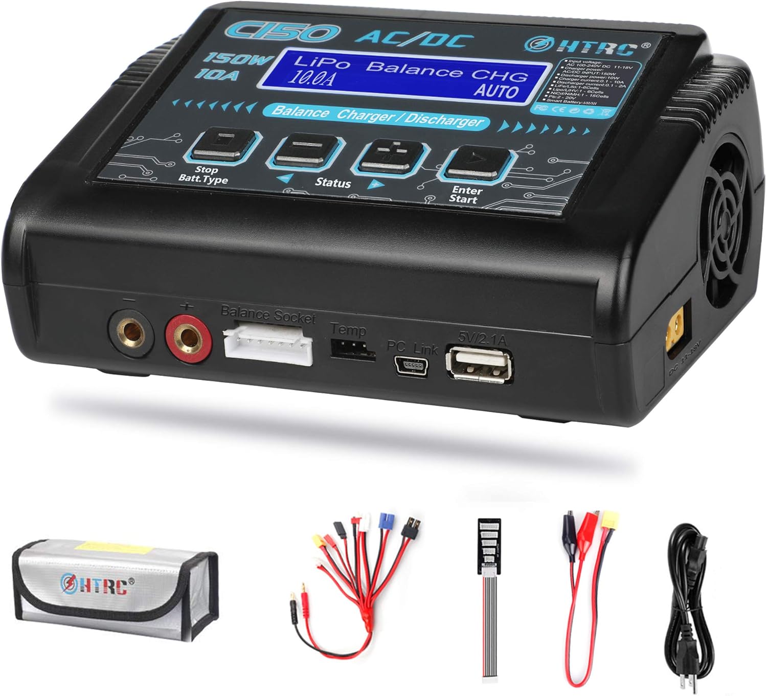 LiPo Charger Lipo Battery Balance Charger RC Charger RC Car Battery Charger Discharger 150W 10A 1-6S AC/DC for Li-ion/Life/NiCd/NiMH/LiHV/PB/Smart Battery(Battery Charger Adapter)