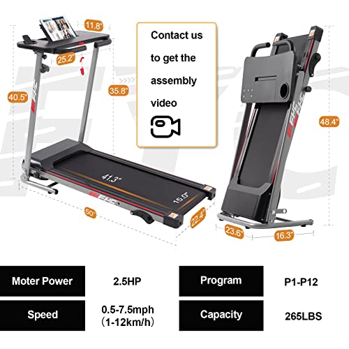 FYC Folding Treadmill for Home - 265lbs Foldable Treadmill Running Machine, Electric Treadmill Exercise for Small Apartment Home Gym Fitness Walking Jogging