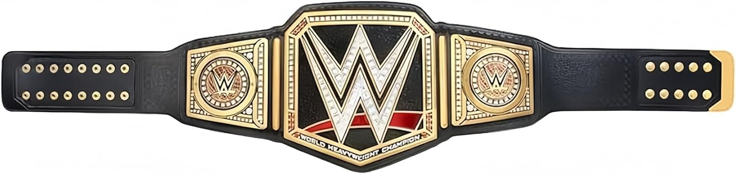 World Heavyweight Championship Replica Wrestling Title Belt Adult Size - Gold Coated Metal Plate Leather Strap, Black
