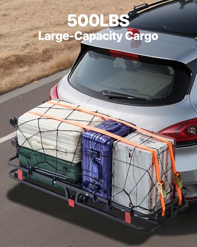 VEVOR 60x24x6 Folding Hitch Carrier - 500lb Capacity Cargo Basket & Waterproof Bag, Fits 2" Hitch Receiver for SUV, Truck, Pickup