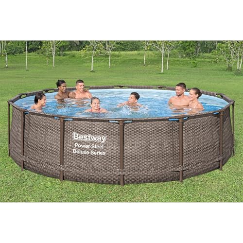 Bestway Power Steel 14’ x 42” Round Above Ground Outdoor Backyard Swimming Pool Set with 1,000 GPH Filter Pump, Ladder, and Pool Cover
