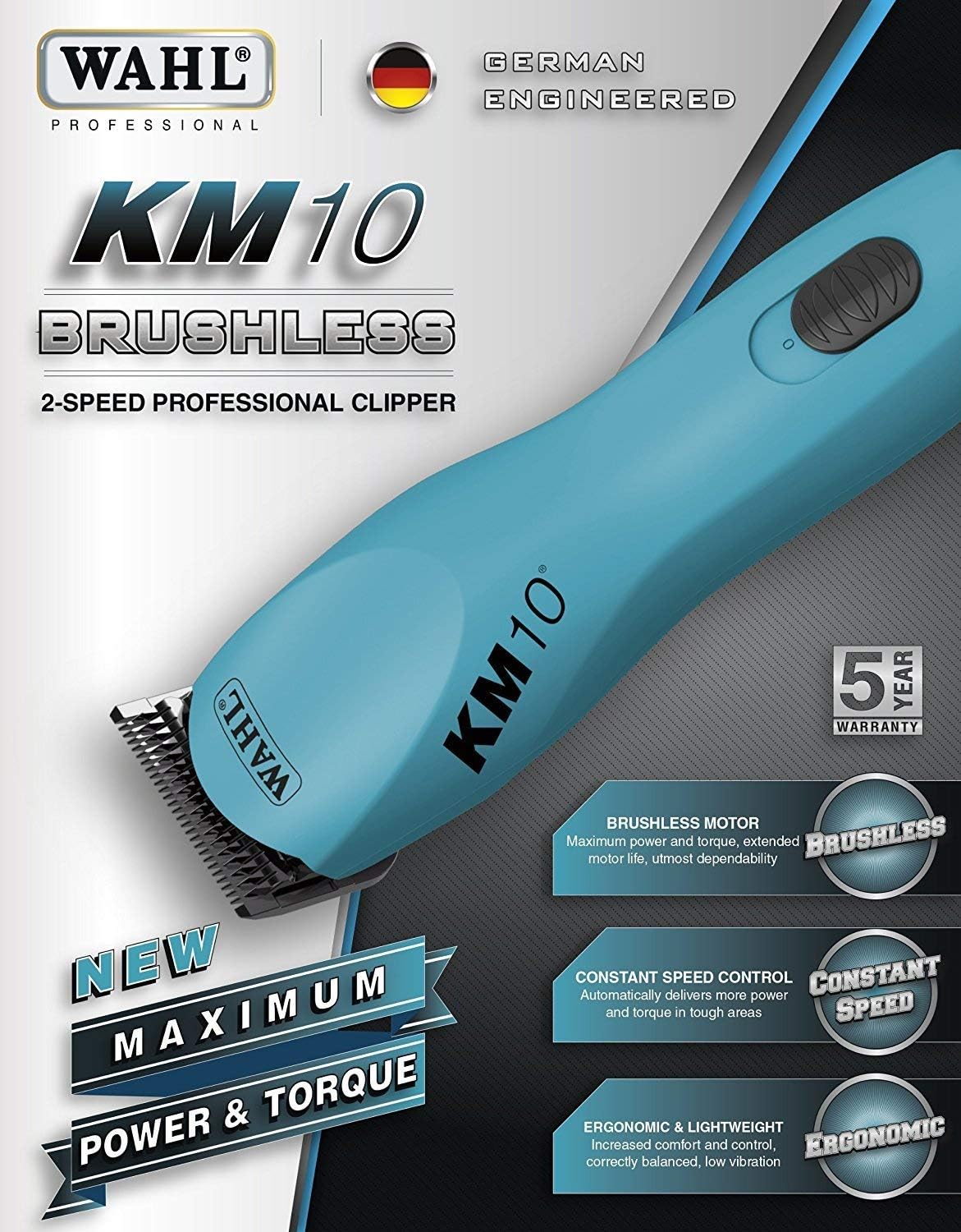 WAHL KM10 2 Speed Brushless Motor Professional Animal Clipper with a Bonus 4 oz. Clipper Oil (Turquoise)