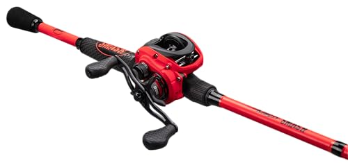 Lew's MACH Smash Baitcast Reel and Fishing Rod Combo, IM6 Graphite Blank Fishing Rod, Split Grip Winn Dri-Tac Handle, Fluorescent Red