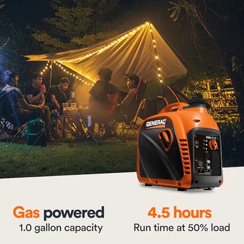 Generac 3,300-Watt Gas-Powered Portable Inverter Generator - Lightweight Design - USB Ports for Mobile Device Charging - COsense Technology - Perfect for Home use - Orange/Black