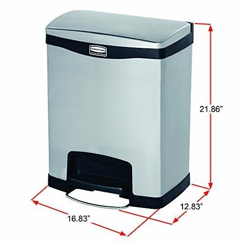 Rubbermaid Commercial Slim Jim Stainless Steel Step-On Container w/Dual Liner, Front Step, 8 gal, Blk