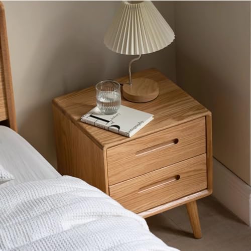 Solid Wood Night Stand, Original Wooden Colour Mid Century Modern Nightstand, Small Nightstand with Two Drawers, Bedside Tables for Living Room&Bedroom (1)
