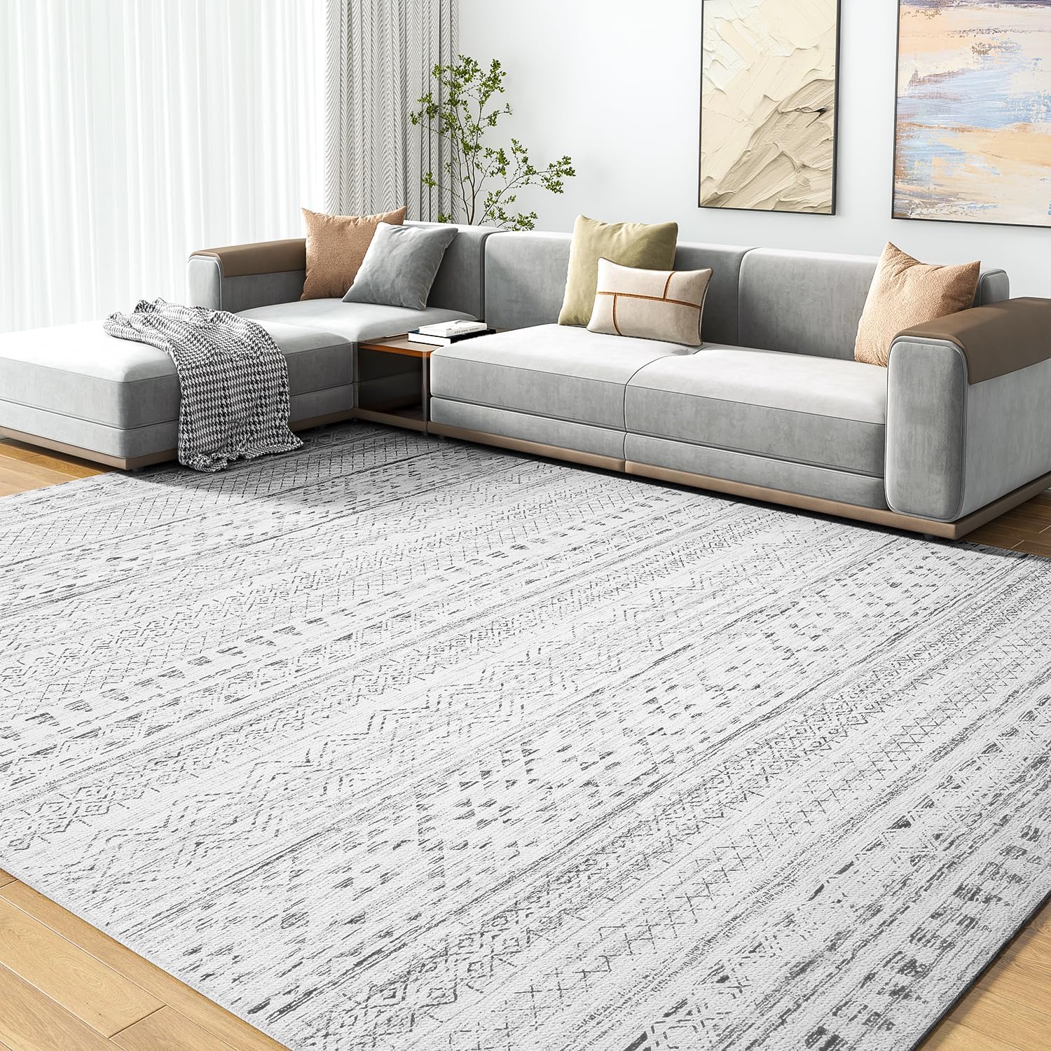 8x10 Area Rugs for Living Room Rugs, Washable Rug Neutral Carpet Soft Boho Rug for Bedroom, Large Area Rug for Play Room Dining Room Rug Indoor Grey