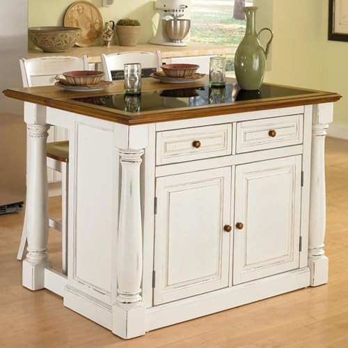 Homestyles Monarch Kitchen Island Set, With 2 Stools, Off-White
