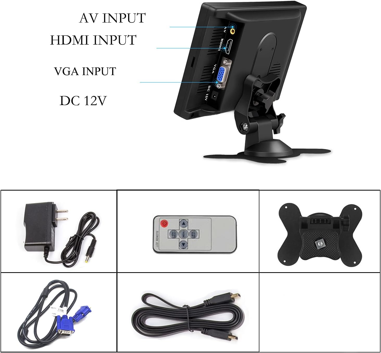 Yasoca 7 inch Portable Small HDMI Monitor HD 1080P VGA Monitor,Small LCD HDMI Monitor Mini Screen 1024x600,HDMI/VGA/AV Input Mini Monitor,with Speakers