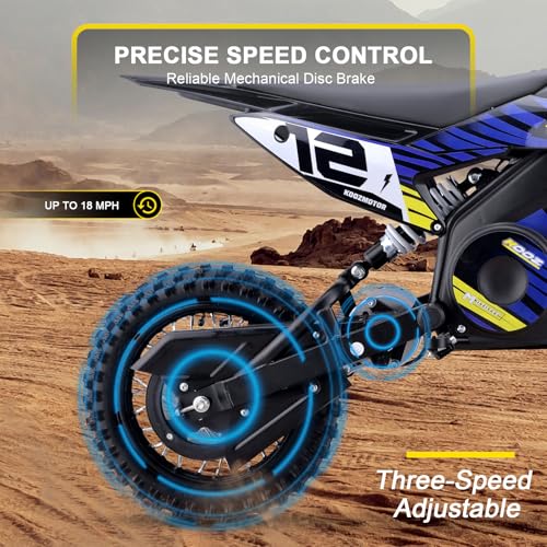 KOOZ HP112E 36V 1000W Electric Dirt Bike for Kids, 3 Speed Modes Teen Electric Motorcycle Up to 18 MPH & 15 Miles Long-Range, Dual Suspension & Disc Brake, 16" Sturdy Tire for Kids Teenagers, Blue