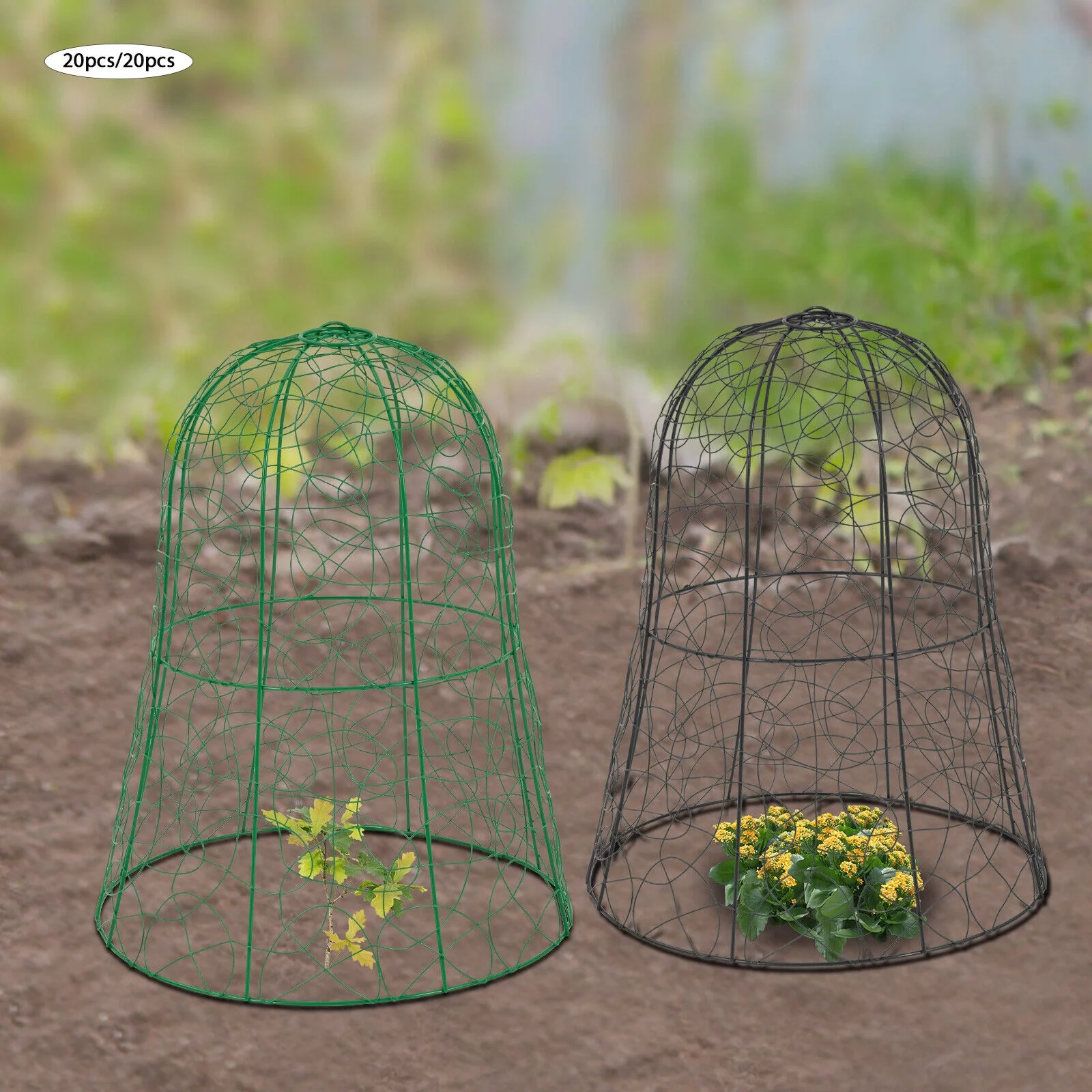 20PCS Garden Chicken Wire Cloche Plant Protector and Cover Iron Black/Green 12.99"H×15.75"