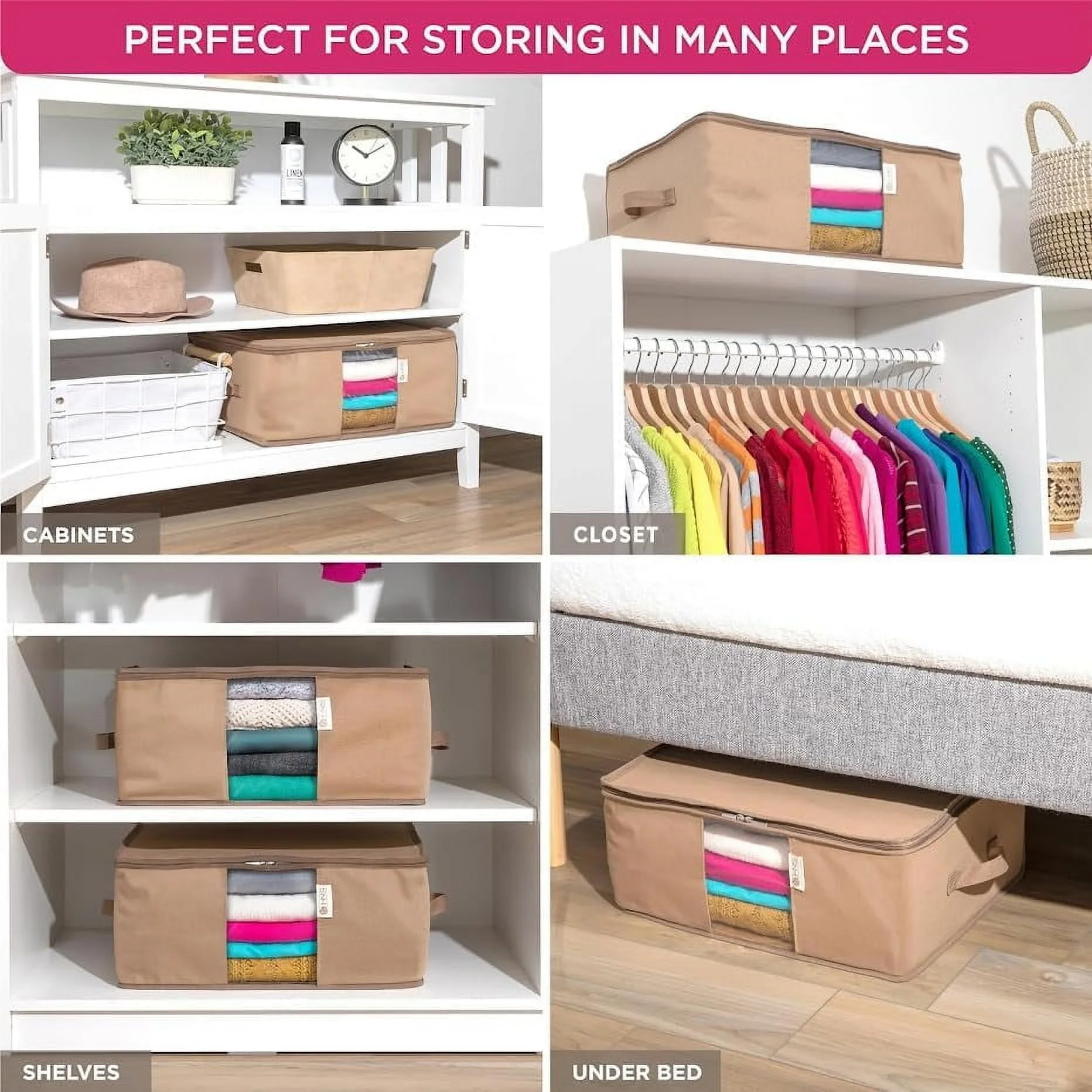 Moisture, Dirt &amp; Dust – Set of 2 Underbed Storage Bags for Clothes, Cashmere Sweaters, Bedding &amp; More - Underbed Storage - Beige, Cedar Clothes Storage Bag Organizer – Protects from Moths