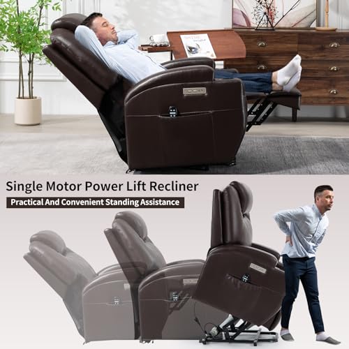 Power Lift Recliner Chair for Elderly with Heat and Massage, Remote Control, 2 Cup Holders, USB Charge Port, Side Pocket, Adjustable Motorized Home Theater Single Seat Modern (Black)