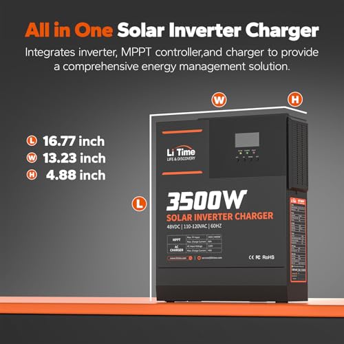 LiTime 3500W Pure Sine Wave Solar Inverter Charger, 48V DC to 120V AC All-in-One Solar Inverter, Built in 80A MPPT Charge Controller, for 48V Lead Acid/LiFePO4 Battery, Home Energy Storage, Off-Grid