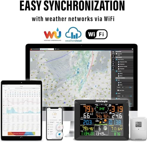 Sainlogic Home10-in-1 WiFi Smart Weather Station with Outdoor 7-in-1 Sensor, Internet Wireless Weather Station Remote Monitoring System, 8.3 Inch Color Display with Rain Gauge, Temperature