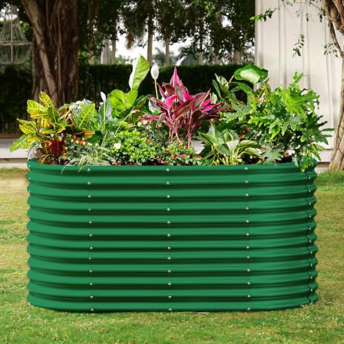 Land Guard 8x4x3ft Oval Galvanized Raised Garden Beds, Large-Capacity Metal Planter Box Outdoor, Durable Deep Raised Garden Bed 3ft Tall, Raised Beds for Gardening Vegetables, Cream Yellow