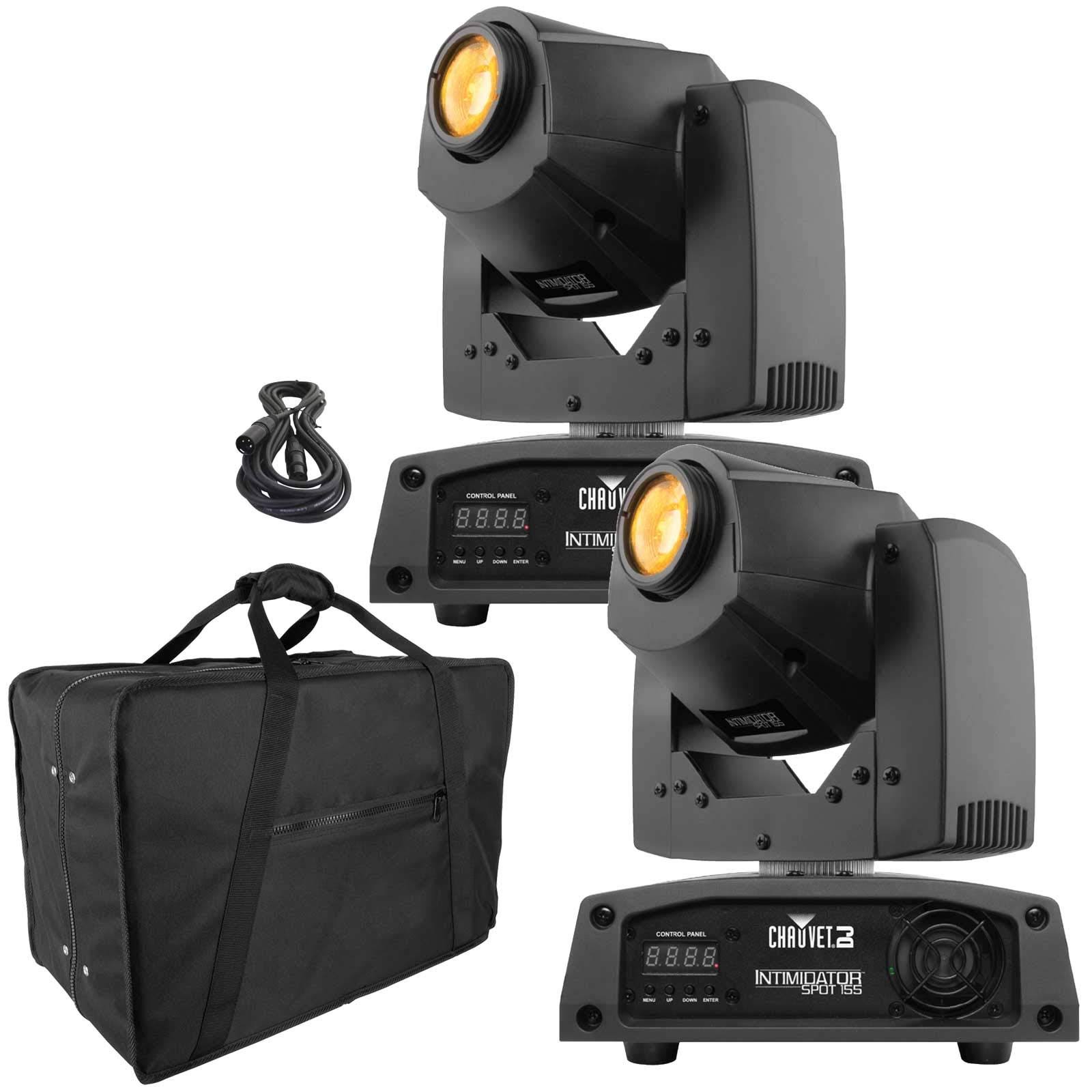 (2) Chauvet DJ Intimidator Spot 155 Bright Compact LED Moving Heads u0026 Case Package