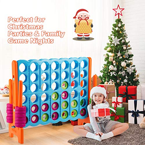 COSTWAY Jumbo 4-to-Score Giant Game Set, 4 in A Row for Kids and Adults, 3.5FT Tall Indoor & Outdoor Game Set with 42 Jumbo Rings & Quick-Release Slider, Perfect for Holiday Party & Family Game
