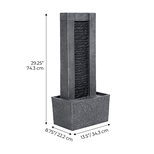Teamson Home Demeter Waterfall Water Fountain with LED Lights and Pebble Stones for Patio Garden Backyard Decking Décor, 29.25 inch Tall, Gray
