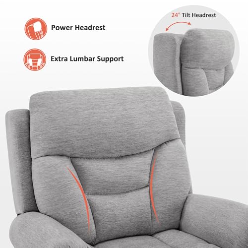 MCombo Triple Motor Power Lift Recliner Chair with Massage and Lumbar&seat Heating, Rolled Arms, Adjustable Headrest for Elderly People, Fabric 7888 (Coffee, Medium)