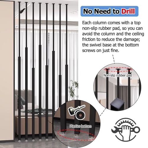 Room Divider Cubicle Dividers Partition Wall/Floor to Ceiling Wooden Slats, Metal Iron 8 Pcs Wall Dividers Privacy Screens, for Living Room Bathroom, Easy to Install(White,225CM/88.5IN/7.38FT)