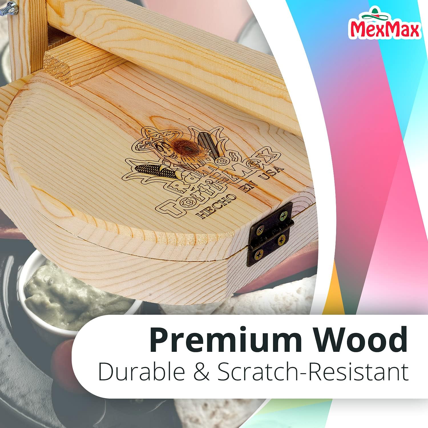 CHAMPS 9 Inch Wooden Tortilla Presser to Make Thin and Flat Discs for Homemade Mexican Tortillas, Dumpling, Roti or Empanadas - Round Prensa de Tortilla de Madera for Your Home and Business
