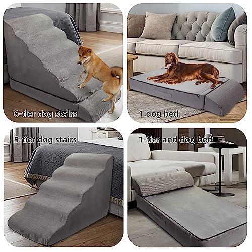 Foam Dog Stairs & Steps Ramps for High Beds 30-36 inches High Tall, LitaiL 6 Step Pet Stairs/Steps for High Beds 30 inch Large Dogs, Non-Slip Dog Ramps for Small Dogs, for Older Dogs/Cats Injured