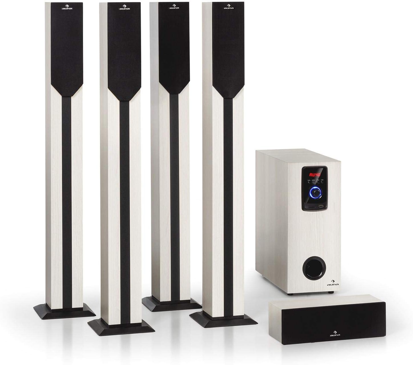AUNA Areal Nobility Home Theatre System - 5.1-Channel Surround System, 120W RMS, 35W Subwoofer, Satellite Speaker, Bluetooth 3.0, USB, SD Slot, Supports: MP3 / WMA, AUX-in, Remote Control, Black