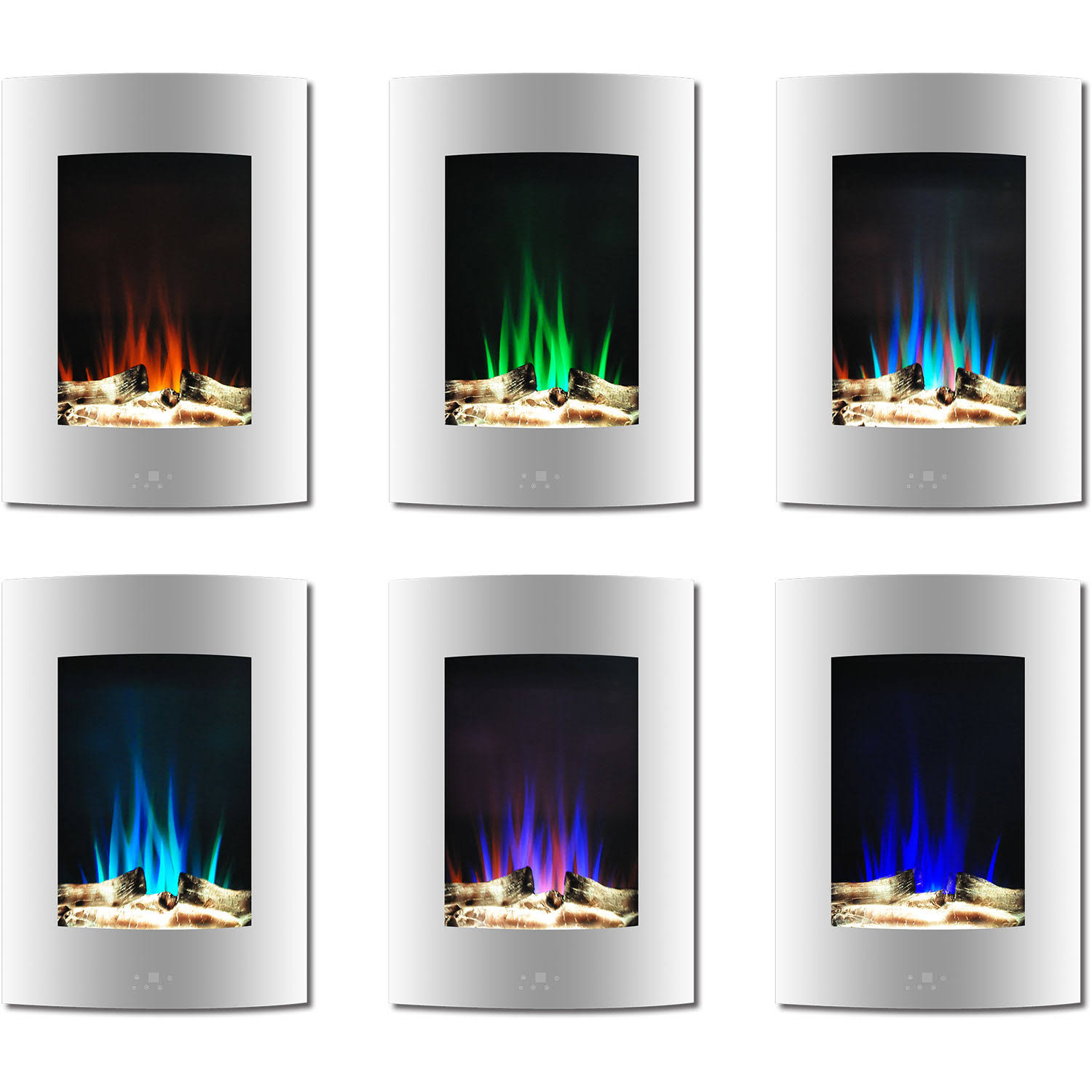 Cambridge CAM19VWMEF-2WHT 19.5 in. Vertical Electric Fireplace in White with Multi-Color Flame and Driftwood Log Display