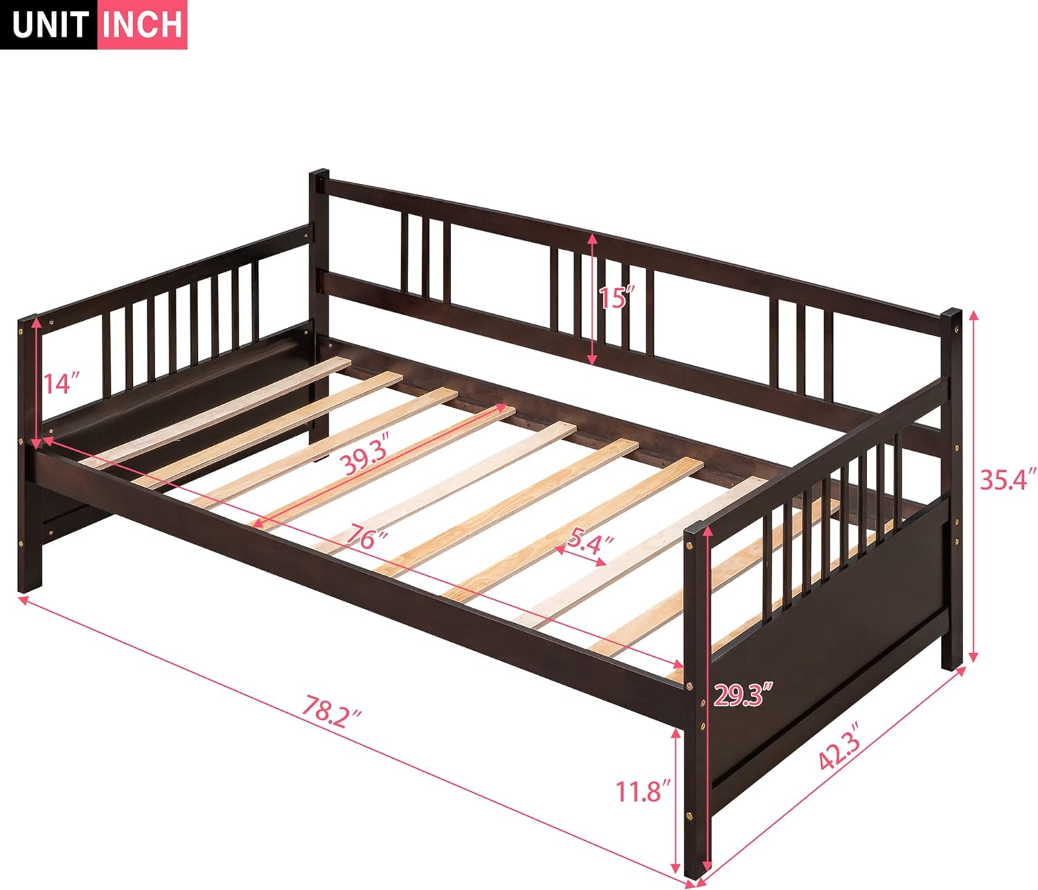 Modern Solid Wood Daybed, Multifunctional, Twin Size, Espresso (Previous SKU: WF191899AAP)